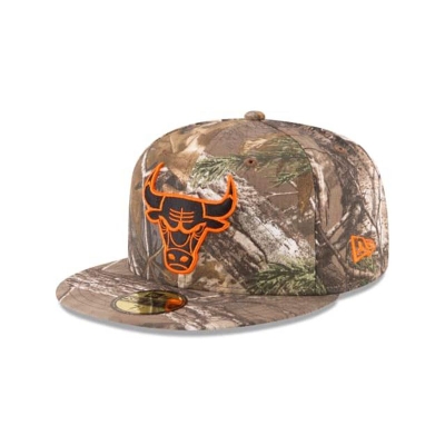 Brown Chicago Bulls Hat - New Era NBA Realtree Orange Hit 59FIFTY Fitted Caps USA4756983